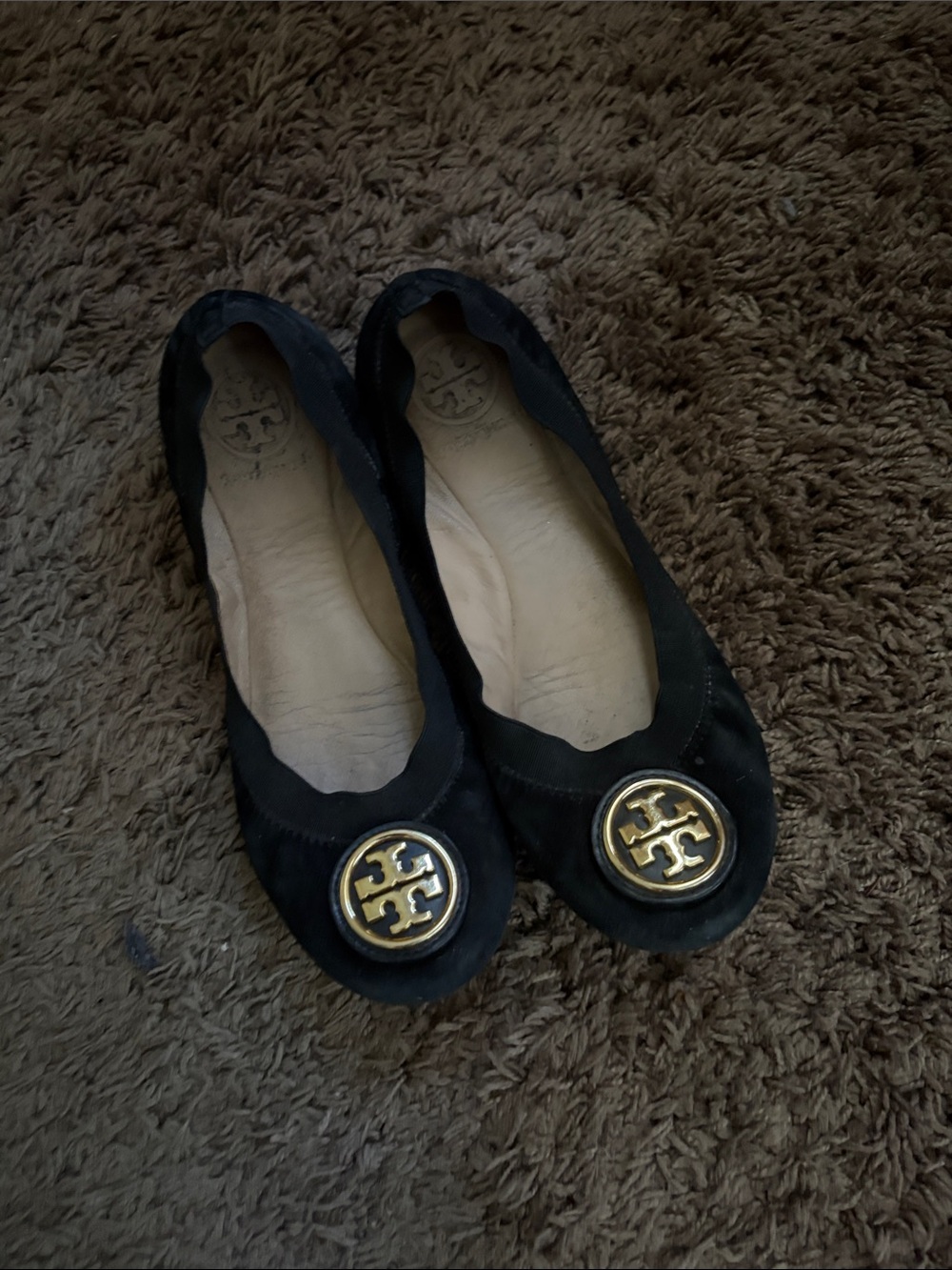 Black Women's Tory Burch Ballet Flats with Gold Medallion